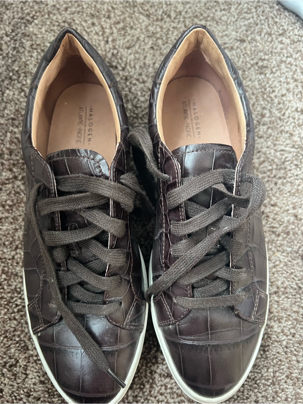 Halogen Women’s Platform Dark Brown Croc-Embossed Leather Sneakers